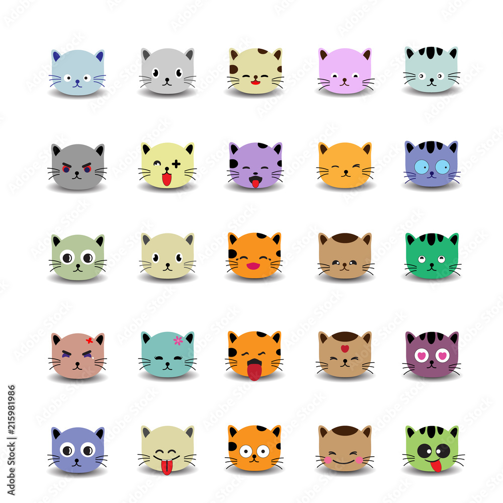Set of cute cat face with emoticons