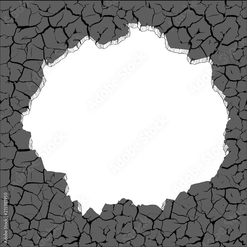 Wall with cracks and a hole. Stock vector background.