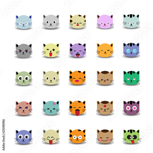 Set of cute cat face with emoticons