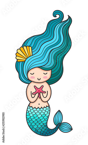Mermaid. Cute cartoon character. Vector colored illustration