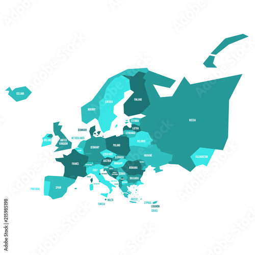 Very simplified infographical political map of Europe in green color scheme. Simple geometric vector illustration.