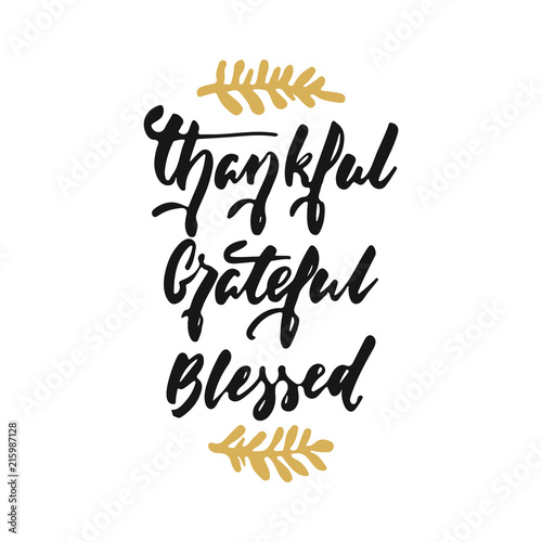 Thankful Grateful Blessed - hand drawn Autumn seasons Thanksgiving holiday lettering phrase isolated on the white background. Fun brush ink vector illustration for banners, greeting card, design.