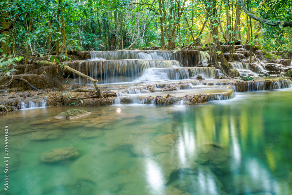 Naklejka premium The landscape photo, Huay Mae Kamin Waterfall, beautiful waterfall in autumn forest, Kanchanaburi province, Thailand