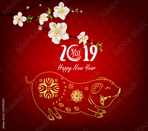 Happy New Year 2019. Chienese New Year, Year of the Pig photo