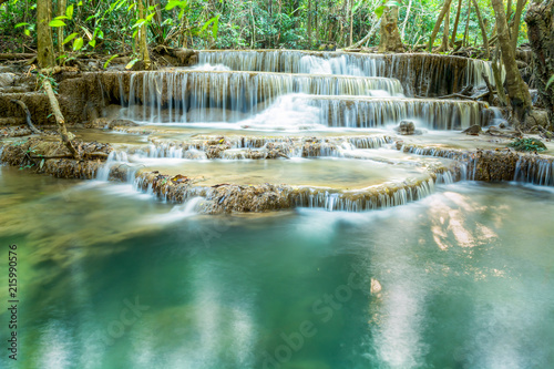 Deep forest waterfall at Erawan waterfall National Park Kanjanaburi Thailand
