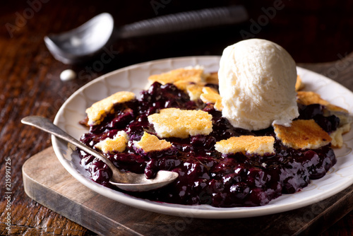 Blueberry Cobbler with Vanilla Ice Cream