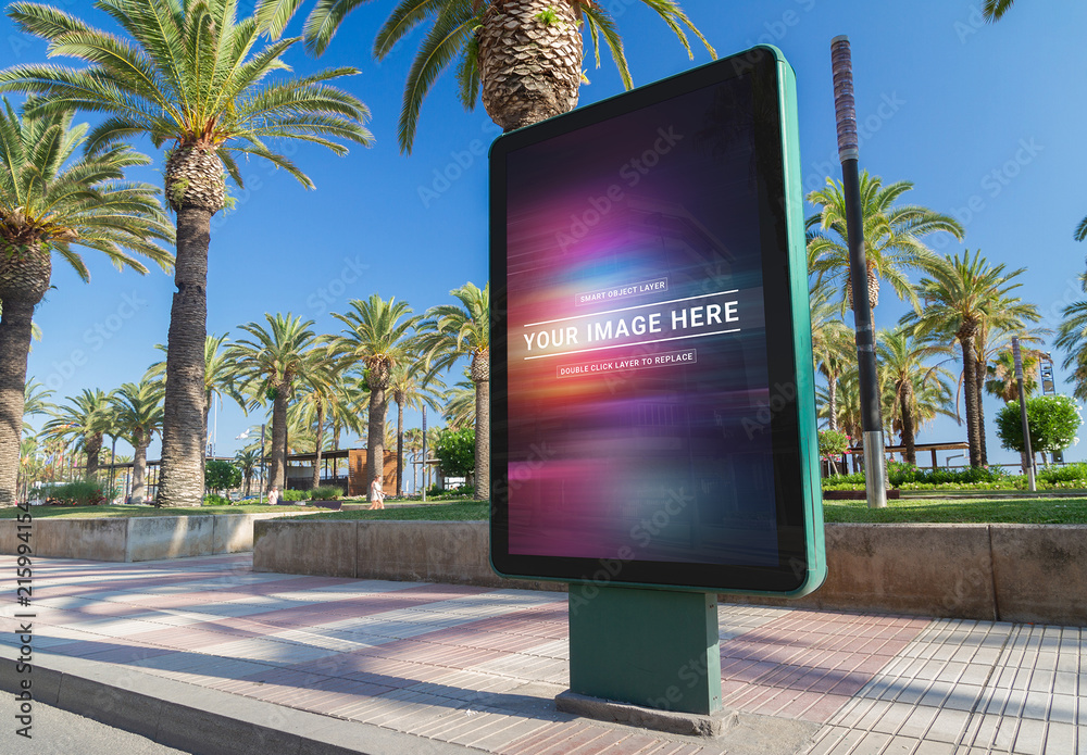 Billboard Advertisement on Beach Mockup Stock Template Adobe Stock