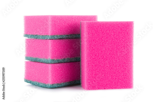 Stacked red sponges isolated on white background