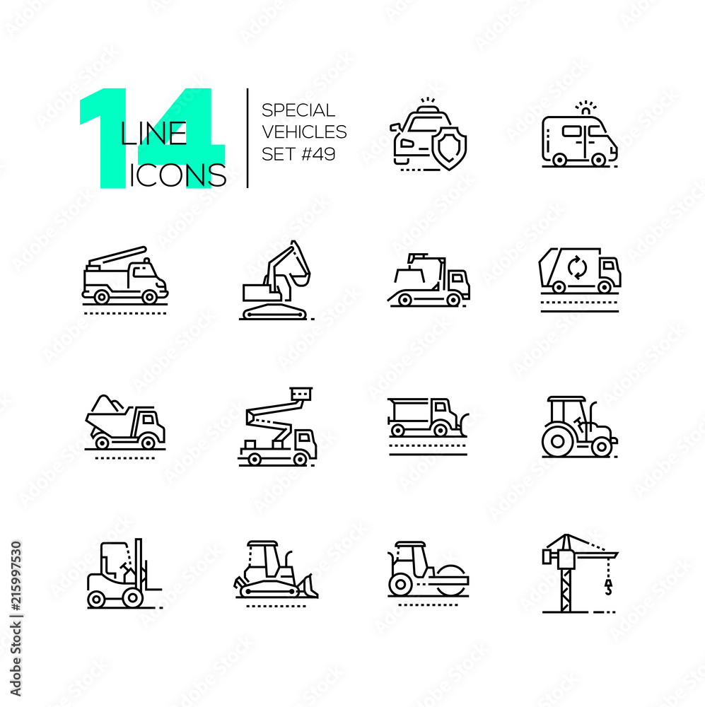 Special vehicles - line design icons set Special vehicles - line design icons set