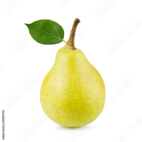 One tasty yellow fresh pear isolated on white background