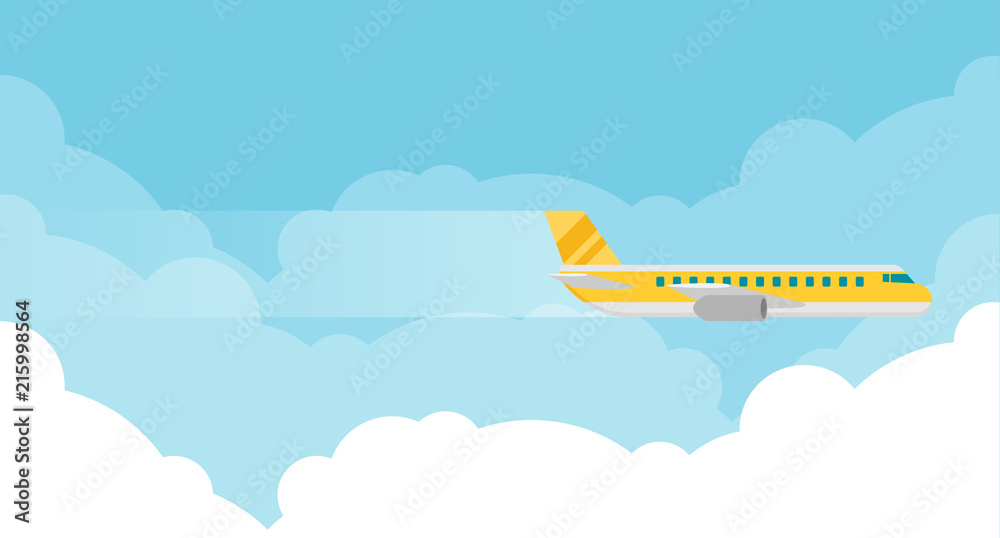 Plane or airplane in the sky vector illustration in flat style