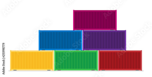 Colorful cargo shipping containers. Vector illustration in flat style