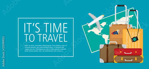 flat travel with airplane illustration design concept background. eps10 vector