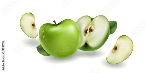 Green apples on a white background