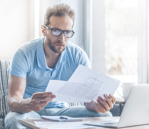 Smart Young Businessman in Casual Clothes at Home.