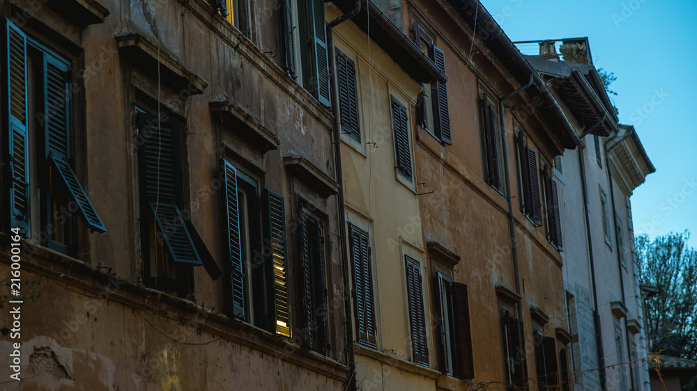 Trastevere's Old Buildings Late at Evening
