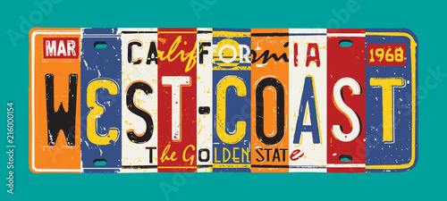 California West Coast license plate vector grunge patchwork
