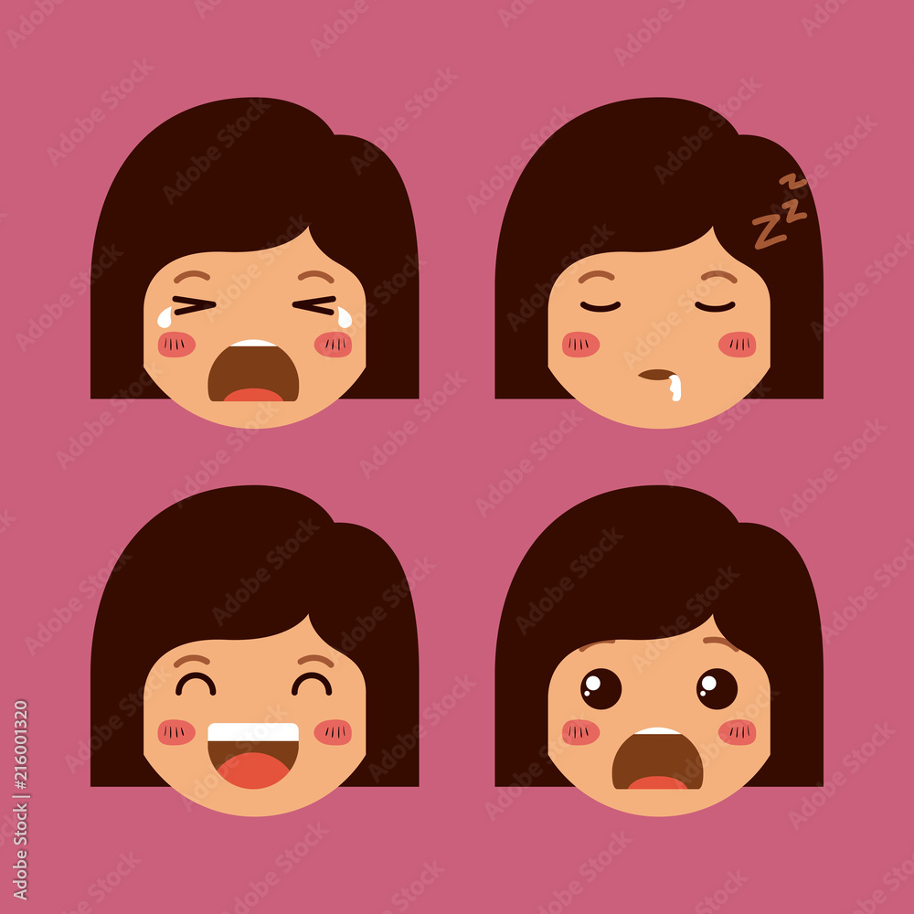 little girls emoticon set kawaii characters vector illustration design little girls emoticon set kawaii characters vector illustration design