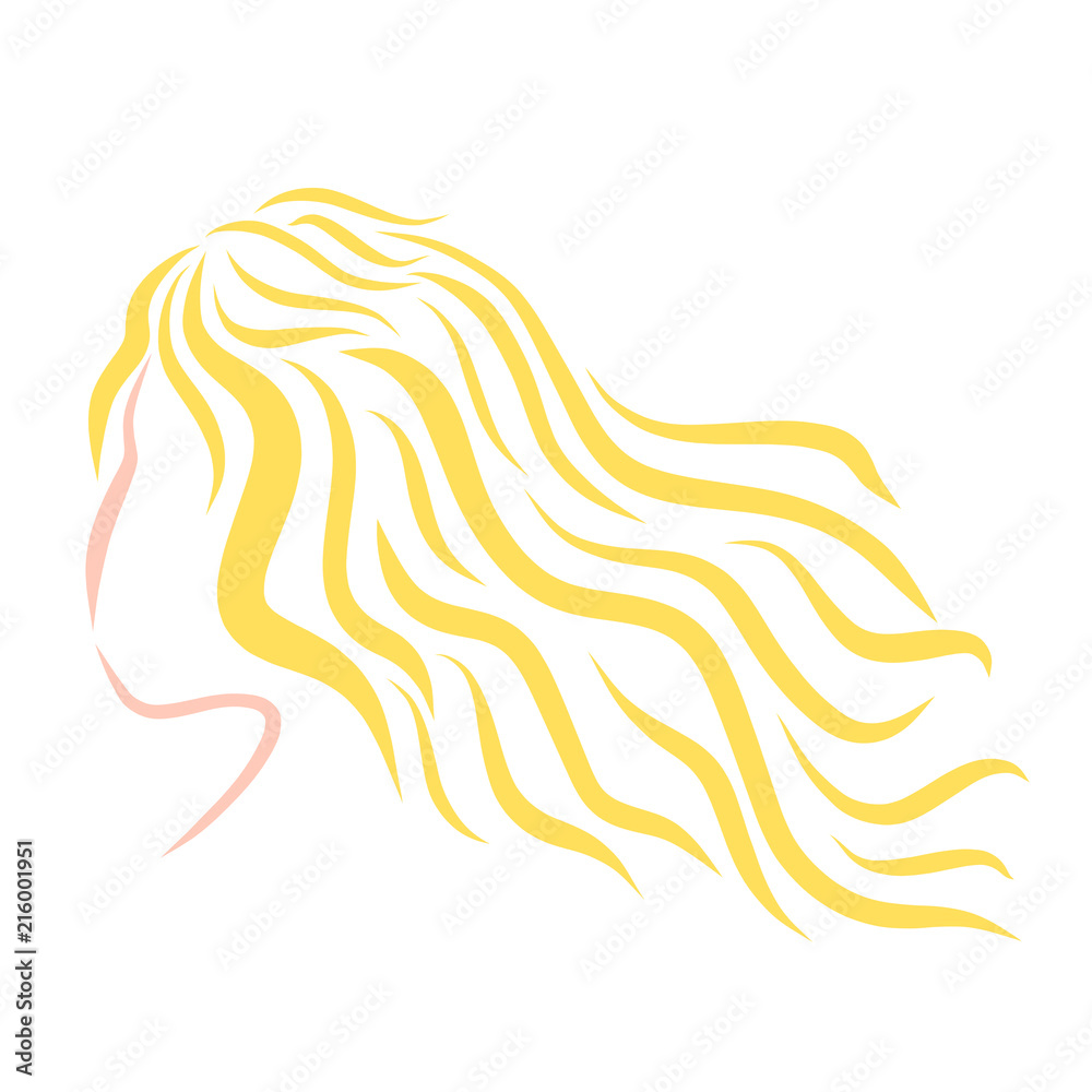 Girl with long yellow hair, profile, wind,