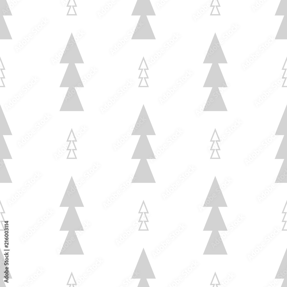 New Year light gray vector seamless pattern with christmas tree
