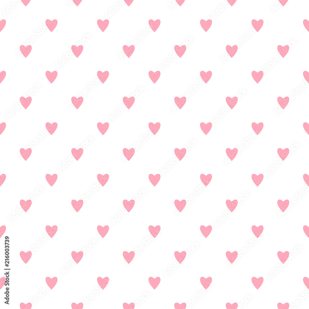Cute flat vector seamless pattern with small pink hearts