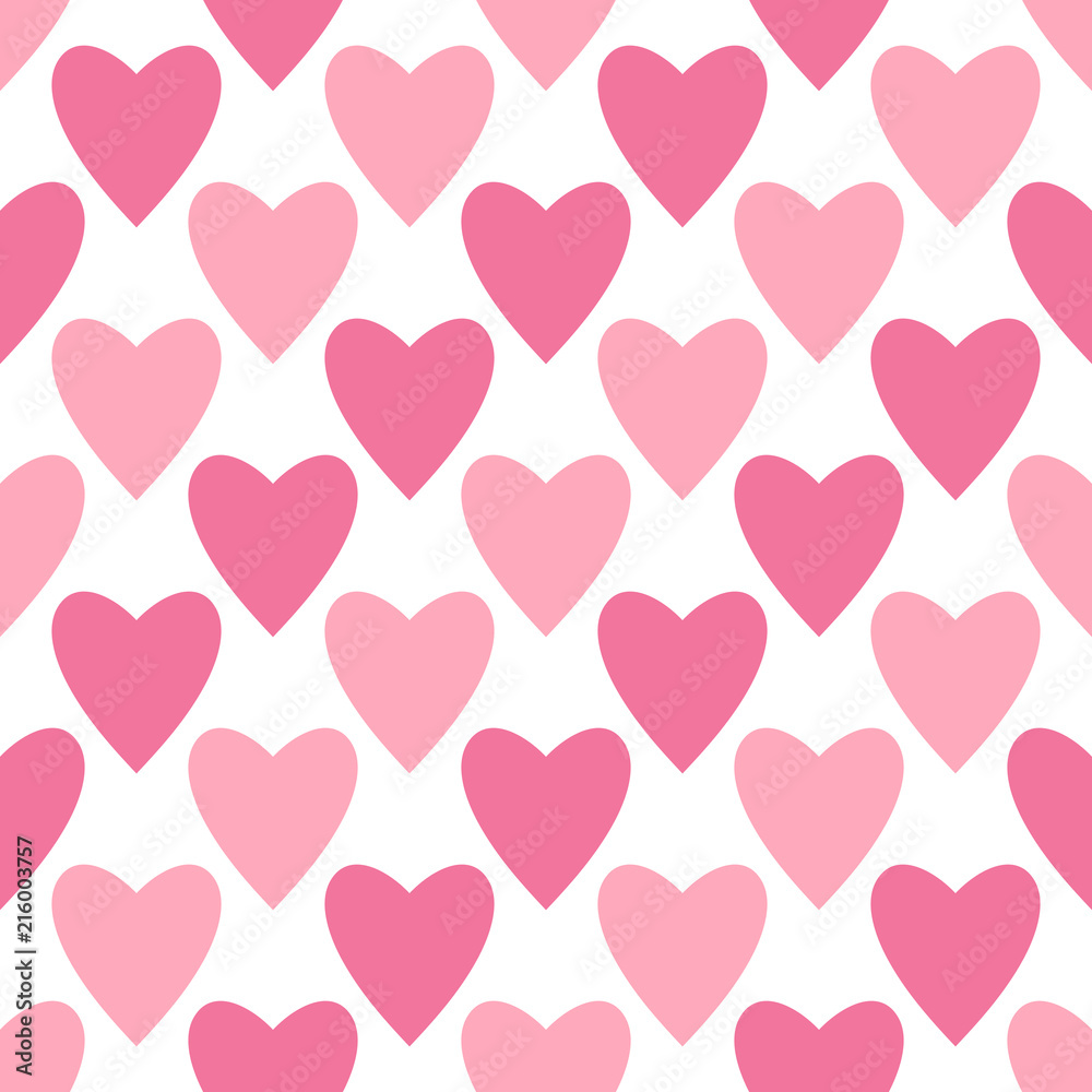 Cute vector seamless pattern with big pink hearts