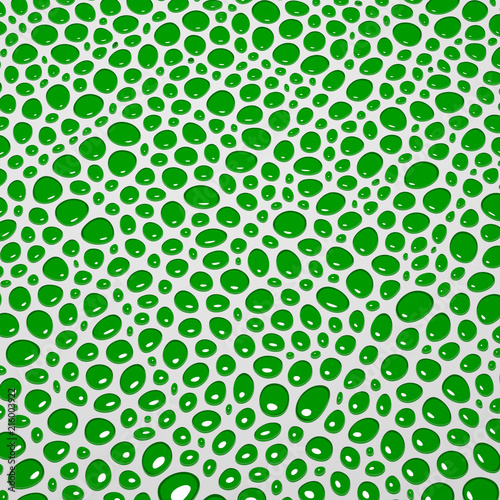 Abstract green pattern of liquid  droplets on the surface in white colors 3d render