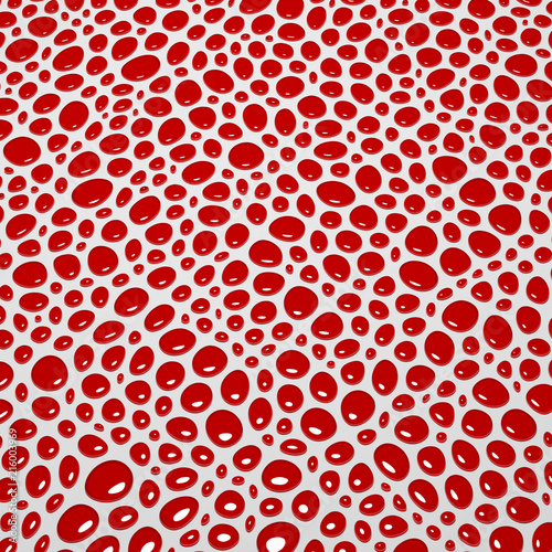 Abstract red pattern of liquid  droplets on the surface in white colors 3d render