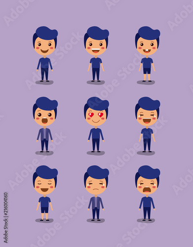 little boys emoticon set kawaii characters vector illustration design