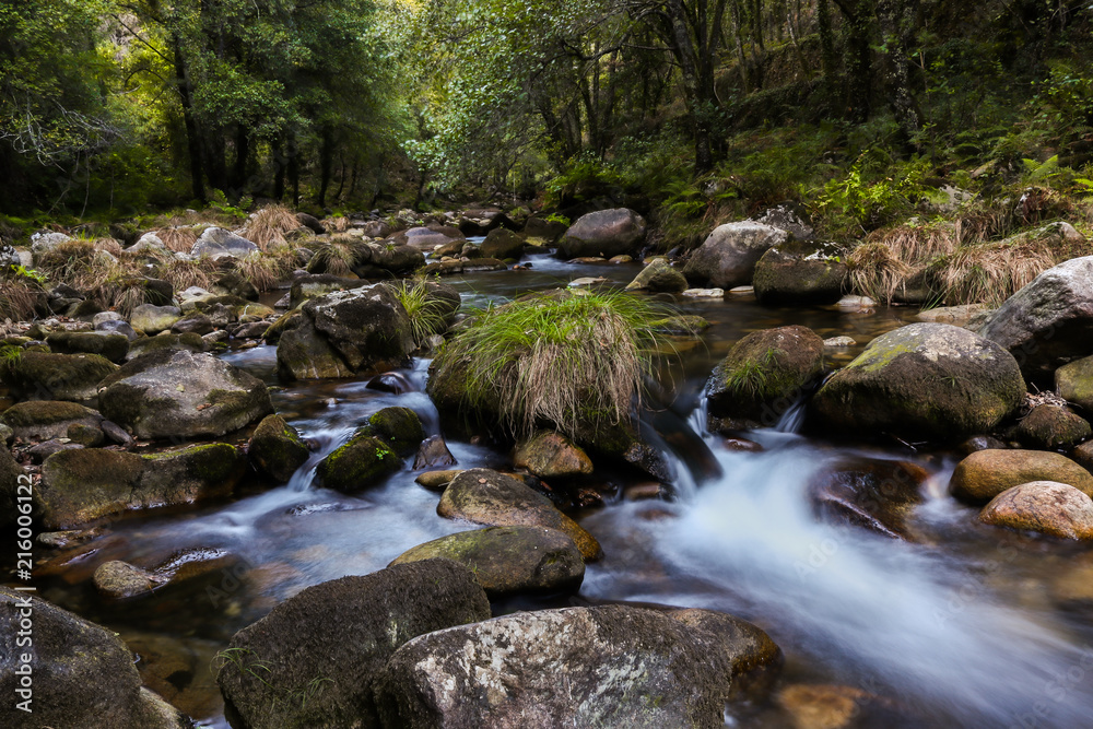 Rio em longa exposição, paisagem natural, Rio Teixeira, longa exposição, Vale de cambra Portugal.