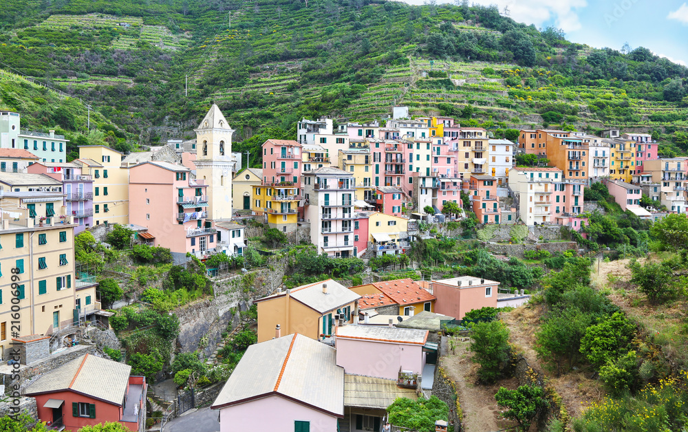 the traditional colorful houses of Manarola village Cinque Terre Italy