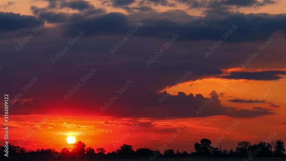 Sunset over far-away trees. TimeLapse, Sunset over far-away trees. TimeLapse,