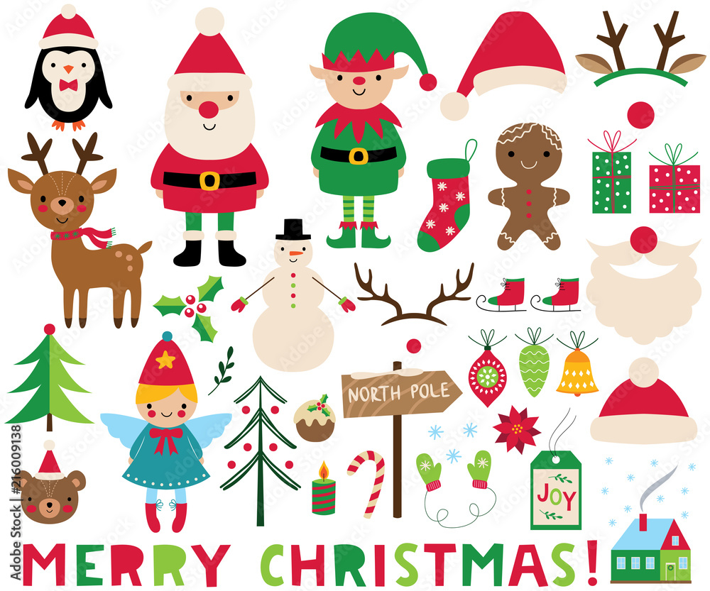 Christmas set (Santa, deer, elf, angel and decoration)