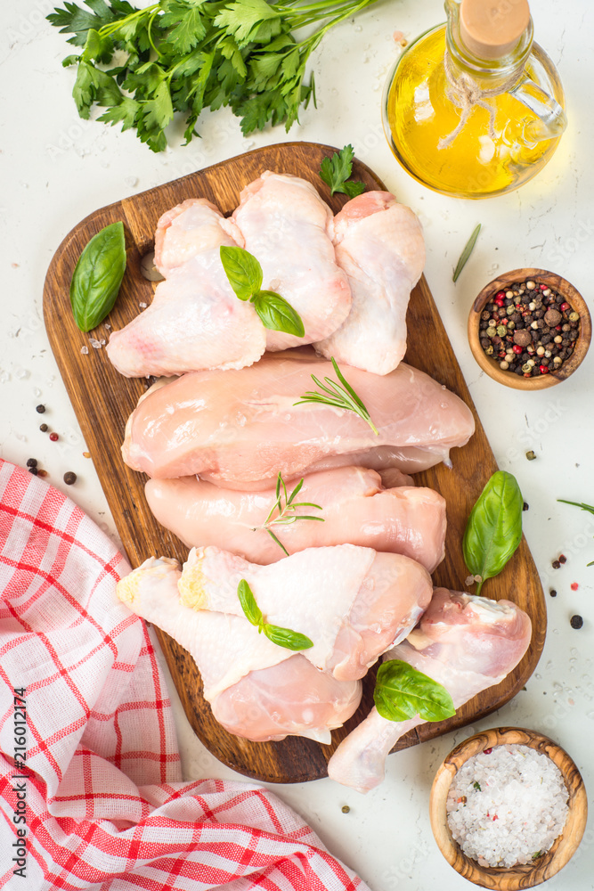 Chicken fillet, breast, wings and drumsticks. Chicken fillet, breast, wings and drumsticks.