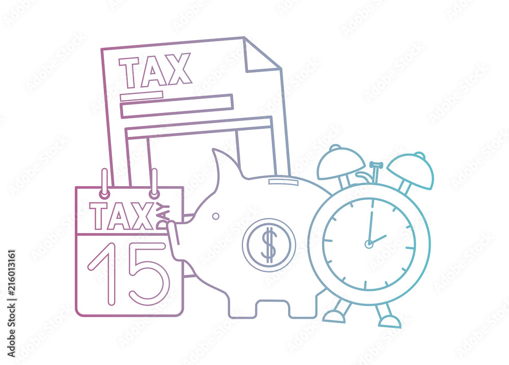 tax document with piggy and calendar vector illustration design