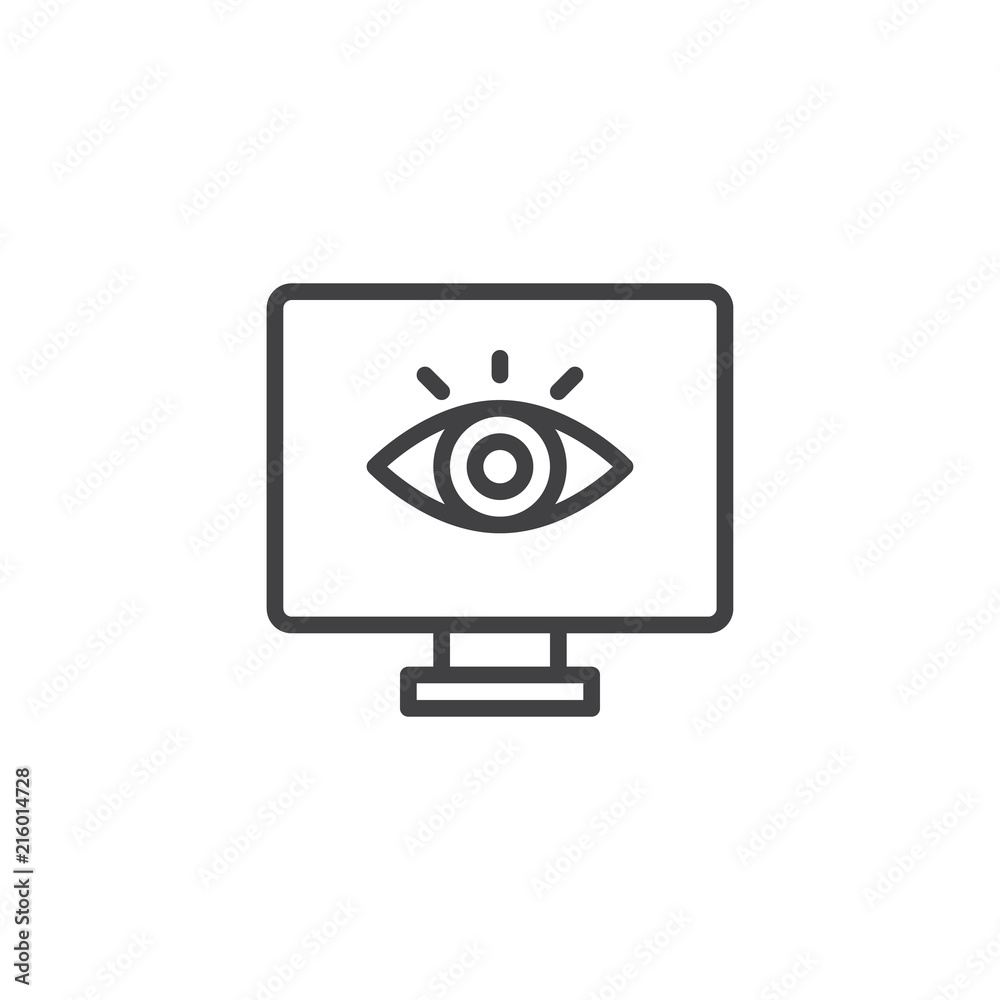 Computer monitoring outline icon. linear style sign for mobile concept and web design. Screen and eye simple line vector icon. Symbol, logo illustration. Pixel perfect vector graphics Computer monitoring outline icon. linear style sign for mobile concept and web design. Screen and eye simple line vector icon. Symbol, logo illustration. Pixel perfect vector graphics