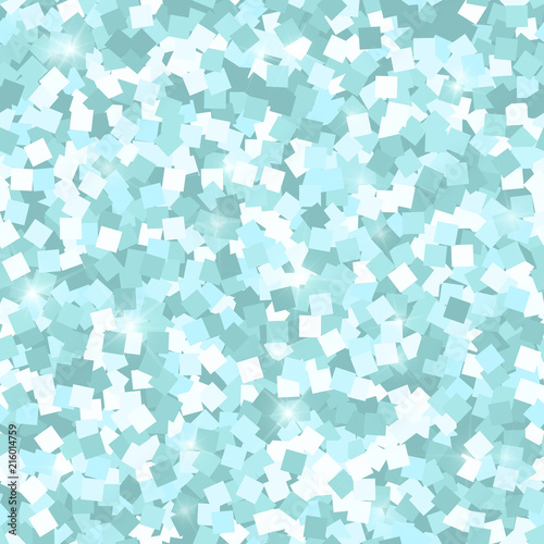 Glitter seamless texture. Adorable mint particles. Endless pattern made of sparkling squares. Breath