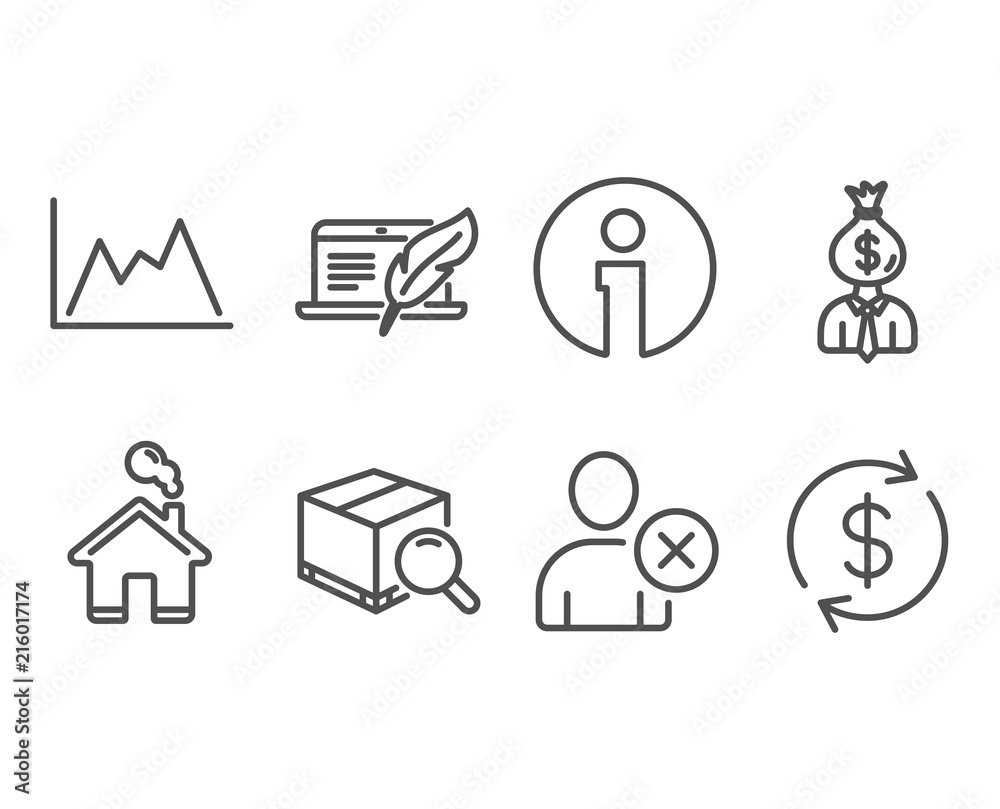 Set of Copyright laptop, Delete user and Diagram icons. Manager, Search package and Usd exchange signs. Writer device, Remove profile, Growth graph. Work profit, Tracking service, Currency rate Set of Copyright laptop, Delete user and Diagram icons. Manager, Search package and Usd exchange signs. Writer device, Remove profile, Growth graph. Work profit, Tracking service, Currency rate