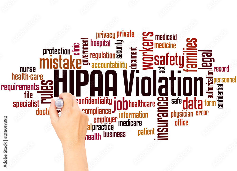 HIPAA violation word cloud hand writing concept HIPAA violation word cloud hand writing concept