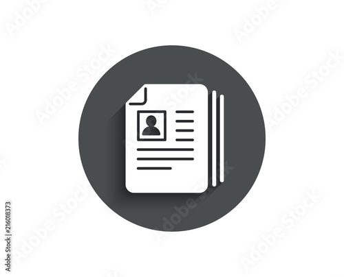 Business recruitment simple icon. CV documents or Portfolio sign. Circle flat button with shadow. Vector