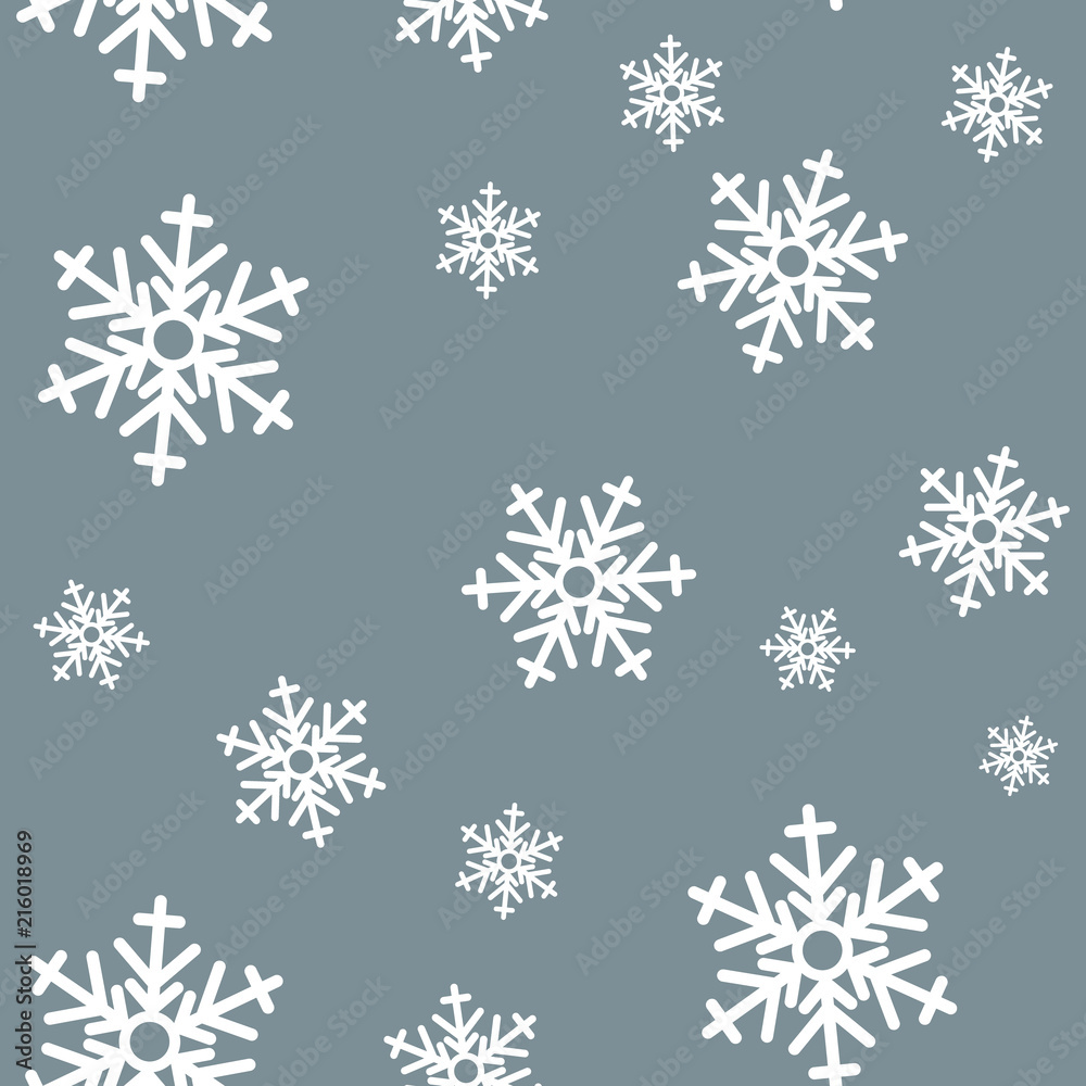 Snowflake seamless pattern. Snow on white background. Abstract wallpaper, wrapping decoration. Symbol winter, Merry Christmas holiday, Happy New Year celebration Vector illustration.