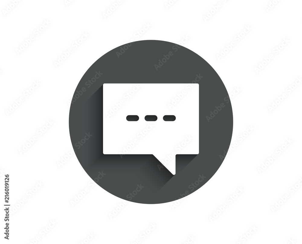 Chat simple icon. Speech bubble sign. Communication or Comment symbol. Circle flat button with shadow. Vector