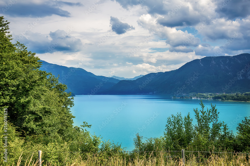 Naklejka premium Panoramic View, Mondsee, Austrian Alps, Austria 