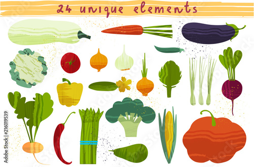 Set of vegetables. Vector illustration of healthy food design on the topic of vegetarianism and farm fair