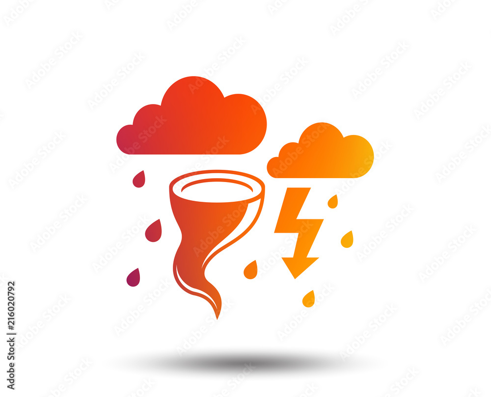 Storm bad weather sign icon. Clouds with thunderstorm. Gale hurricane ...