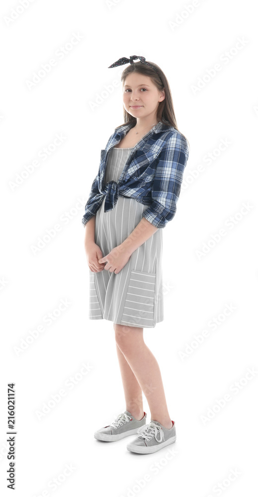 Attractive teenage girl on white background Attractive teenage girl on white background