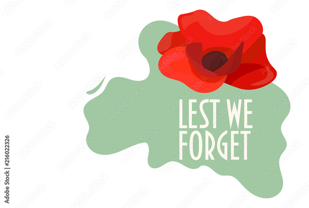 Ταπετσαρία Remembrance poppy vector illustration: Remembrance day poppy flower and text: Lest we forget