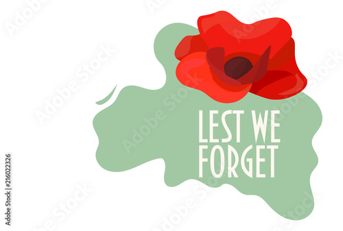 Remembrance poppy vector illustration: Remembrance day poppy flower and text: Lest we forget. Great also for Armistice and Anzac day.