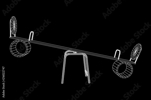 Swing on the playground vector. Seesaw or wooden balance scale. Wireframe low poly mesh vector illustration