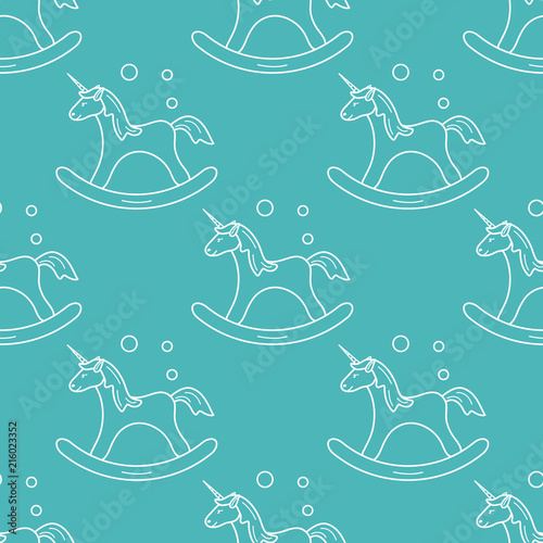 Pattern with rocking magic unicorn and bubbles.